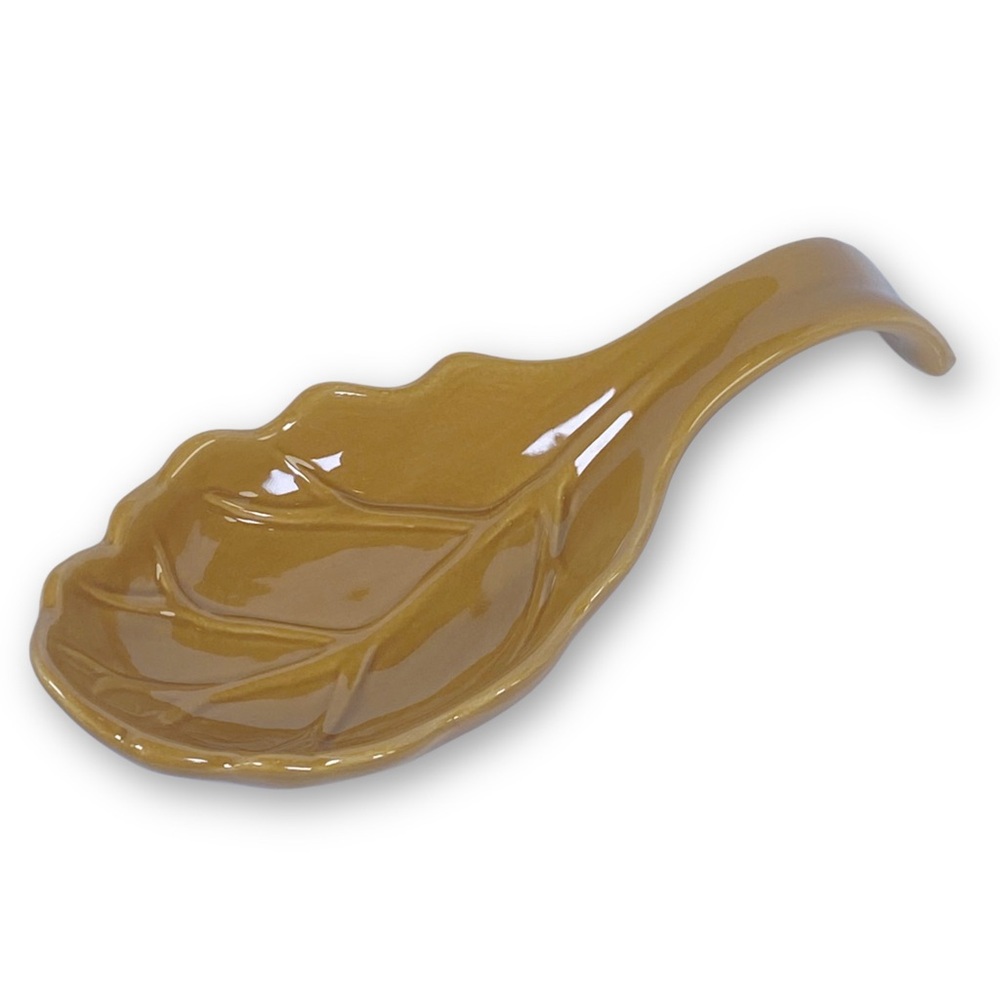 Tabletops Gallery Vintage Gold Painted Leaf Ceramic Spoon Rest Fall Decor